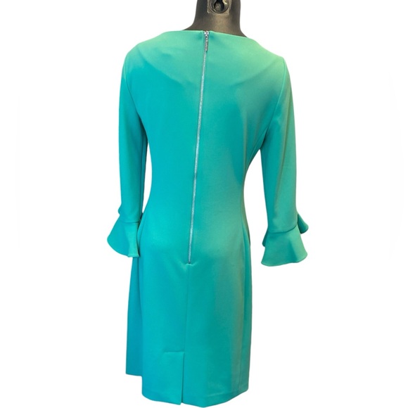 Authentic Karl Lagerfeld Paris Green Lynn Fitted Shift Dress, Emerald Green - Picture 5 of 13